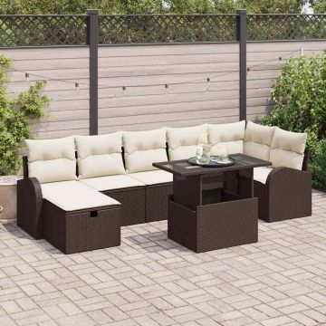 vidaXL Sodo Sofų Rinkinys su pagalve 8 pcs Ruda Poli ratanas