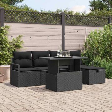 vidaXL Sodo Sofų Rinkinys su pagalve 6 pcs Juoda Poli ratanas
