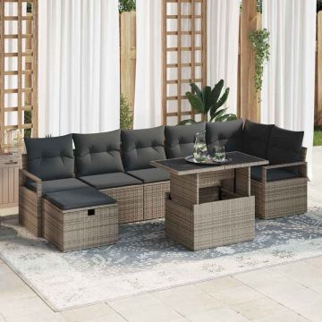 vidaXL Sodo Sofų Rinkinys su pagalve 8 pcs Pilka Poli ratanas