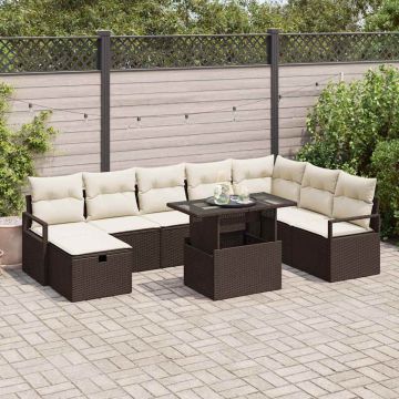 vidaXL Sodo Sofų Rinkinys su pagalve 9 pcs Ruda Poli ratanas