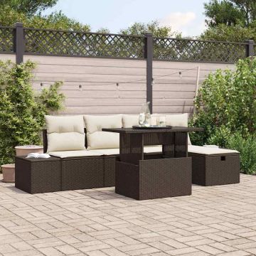 vidaXL Sodo Sofų Rinkinys 6 pcs Ruda Poli ratanas