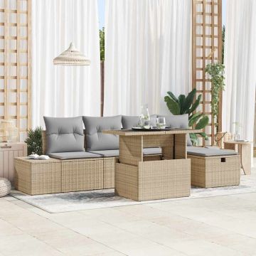 vidaXL Sodo Sofų Rinkinys 6 pcs Smėlio Poli ratanas