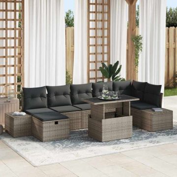 vidaXL Sodo Sofų Rinkinys su pagalve 8 pcs Pilka Poli ratanas