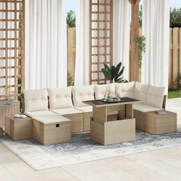 vidaXL Sodo Sofų Rinkinys su pagalve 8 pcs Smėlio Poli ratanas
