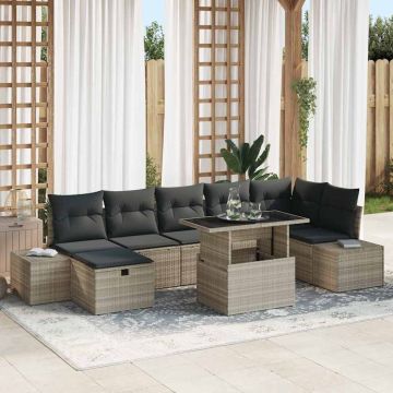 vidaXL Sodo Sofų Rinkinys su pagalve 8 pcs Šviesiai pilka Poli ratanas