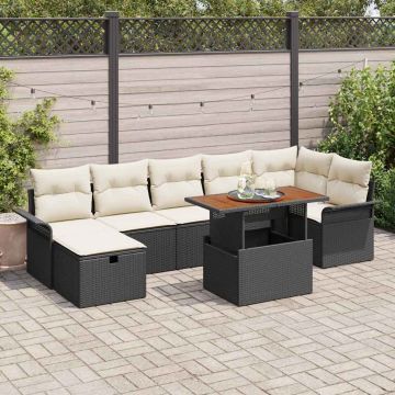 vidaXL Sodo Sofų Rinkinys su pagalve 8 pcs Juoda poliratanas