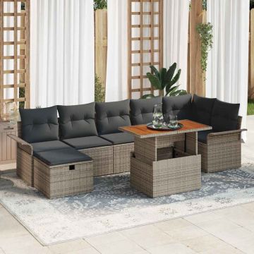 vidaXL Sodo Sofų Rinkinys su pagalve 8 pcs Pilka poliratanas