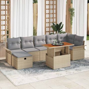 vidaXL Sodo Sofų Rinkinys su pagalve 8 pcs Smėlio poliratanas