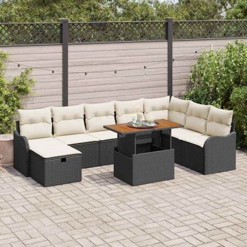 vidaXL Sodo Sofų Rinkinys su pagalve 9 pcs Juoda poliratanas