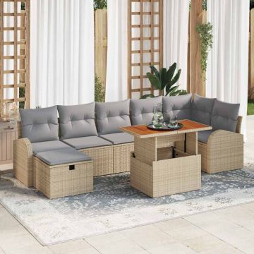 vidaXL Sodo Sofų Rinkinys su pagalve 8 pcs Smėlio poliratanas