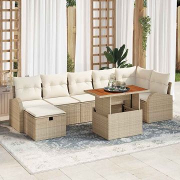vidaXL Sodo Sofų Rinkinys su pagalve 8 pcs Smėlio poliratanas