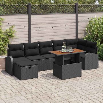 vidaXL Sodo Sofų Rinkinys su pagalve 8 pcs Juoda poliratanas