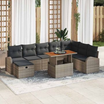 vidaXL Sodo Sofų Rinkinys su pagalve 9 pcs Pilka poliratanas