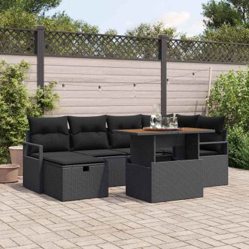 vidaXL Sodo Sofų Rinkinys su pagalve 7 pcs Juoda poliratanas