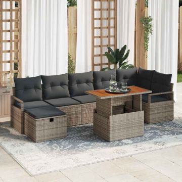vidaXL Sodo Sofų Rinkinys su pagalve 8 pcs Pilka poliratanas