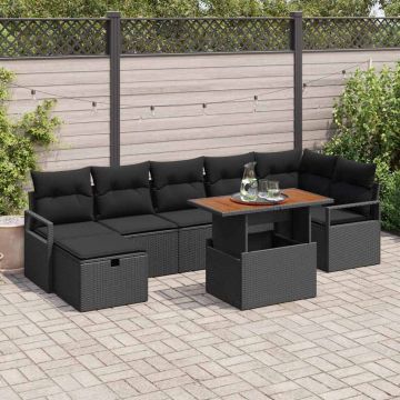 vidaXL Sodo Sofų Rinkinys su pagalve 8 pcs Juoda poliratanas