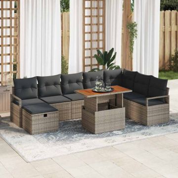 vidaXL Sodo Sofų Rinkinys su pagalve 9 pcs Pilka poliratanas