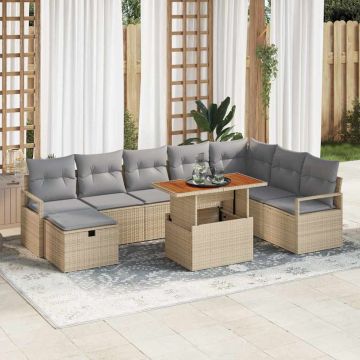 vidaXL Sodo Sofų Rinkinys su pagalve 9 pcs Smėlio poliratanas