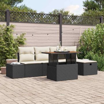 vidaXL Sodo Sofų Rinkinys su pagalve 6 pcs Juoda poliratanas