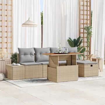 vidaXL Sodo Sofų Rinkinys su pagalve 6 pcs Smėlio poliratanas