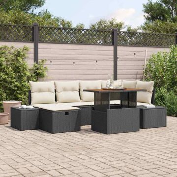 vidaXL Sodo Sofų Rinkinys su pagalve 7 pcs Juoda poliratanas