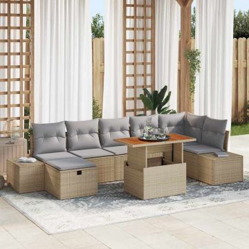 vidaXL Sodo Sofų Rinkinys su pagalve 8 pcs Smėlio poliratanas
