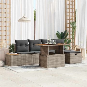 vidaXL Sodo Sofų Rinkinys su pagalve 6 pcs Pilka poliratanas