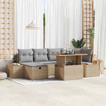 vidaXL Sodo Sofų Rinkinys su pagalve 7 pcs Smėlio poliratanas