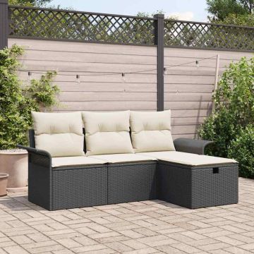 vidaXL Sodo Sofų Rinkinys su pagalve su saugykla 4 pcs Poli ratanas