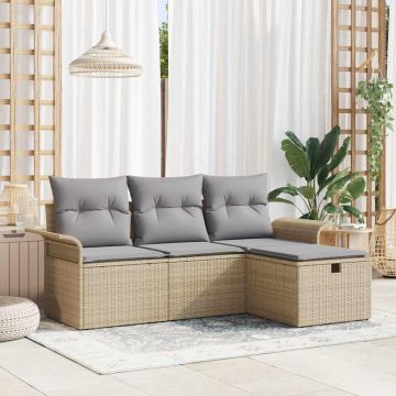 vidaXL Sodo Sofų Rinkinys su pagalve 4 pcs Smėlio Poli ratanas