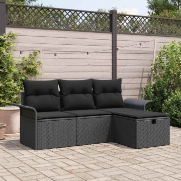 vidaXL Sodo Sofų Rinkinys su pagalve 4 pcs Juoda Poli ratanas