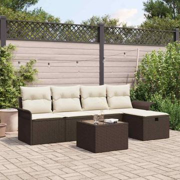 vidaXL Sodo Sofų Rinkinys su pagalve 6 pcs Ruda Poli ratanas