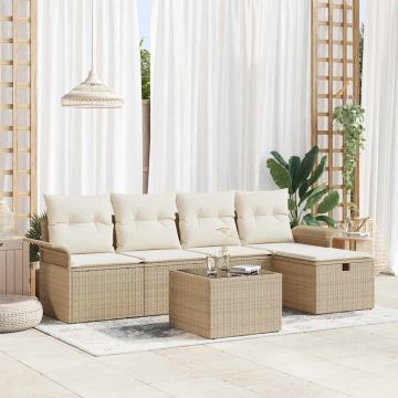 vidaXL Sodo Sofų Rinkinys su pagalve 6 pcs Smėlio Poli ratanas