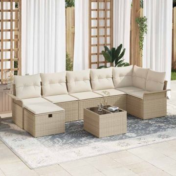 vidaXL Sodo Sofų Rinkinys su pagalve 8 pcs Smėlio Poli ratanas