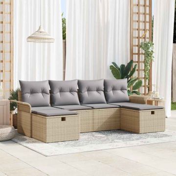 vidaXL Sodo Sofų Rinkinys su pagalve 6 pcs Smėlio Poli ratanas