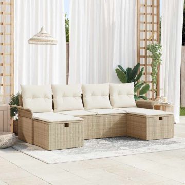 vidaXL Sodo Sofų Rinkinys su pagalve 6 pcs Smėlio Poli ratanas