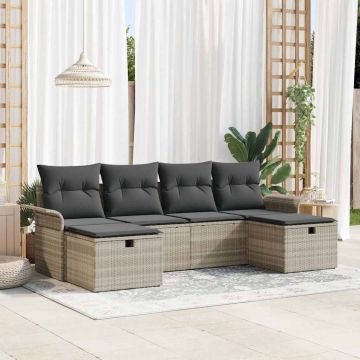 vidaXL Sodo Sofų Rinkinys su pagalve 6 pcs Šviesiai pilka Poli ratanas