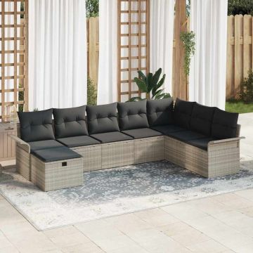 vidaXL Sodo Sofų Rinkinys su pagalve 8 pcs Šviesiai pilka Poli ratanas