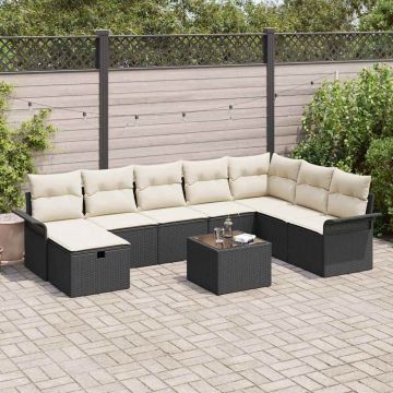 vidaXL Sodo Sofų Rinkinys su pagalve 9 pcs Juoda Poli ratanas