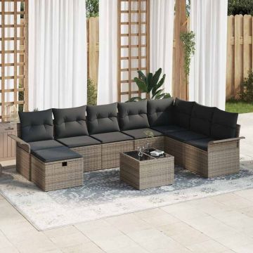 vidaXL Sodo Sofų Rinkinys su pagalve 9 pcs Pilka Poli ratanas
