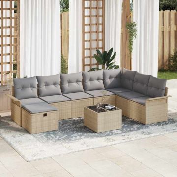 vidaXL Sodo Sofų Rinkinys su pagalve 9 pcs Smėlio Poli ratanas