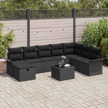 vidaXL Sodo Sofų Rinkinys su pagalve 9 pcs Juoda Poli ratanas