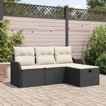 vidaXL Sodo Sofų Rinkinys su pagalve su saugykla 4 pcs Poli ratanas