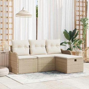 vidaXL Sodo Sofų Rinkinys su pagalve su saugykla 4 pcs Poli ratanas