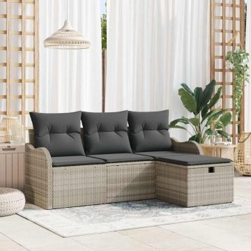 vidaXL Sodo Sofų Rinkinys su pagalve 4 pcs Šviesiai pilka Poli ratanas