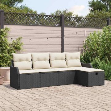 vidaXL Sodo Sofų Rinkinys su pagalve 5 pcs Juoda Poli ratanas
