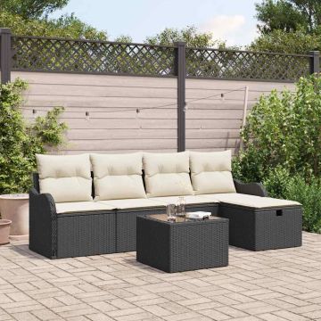 vidaXL Sodo Sofų Rinkinys su pagalve 6 pcs Juoda Poli ratanas