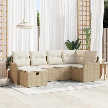vidaXL Sodo Sofų Rinkinys su pagalve 6 pcs Smėlio Poli ratanas