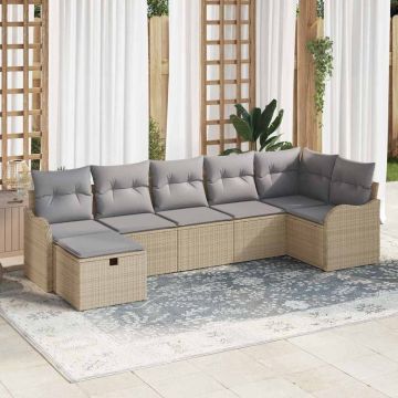 vidaXL Sodo Sofų Rinkinys su pagalve 7 pcs Smėlio Poli ratanas