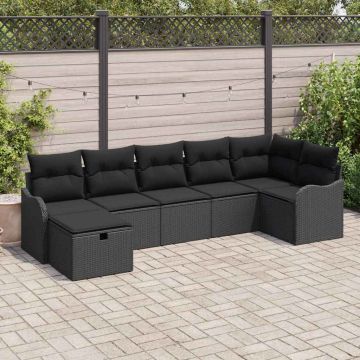 vidaXL Sodo Sofų Rinkinys su pagalve 7 pcs Juoda Poli ratanas